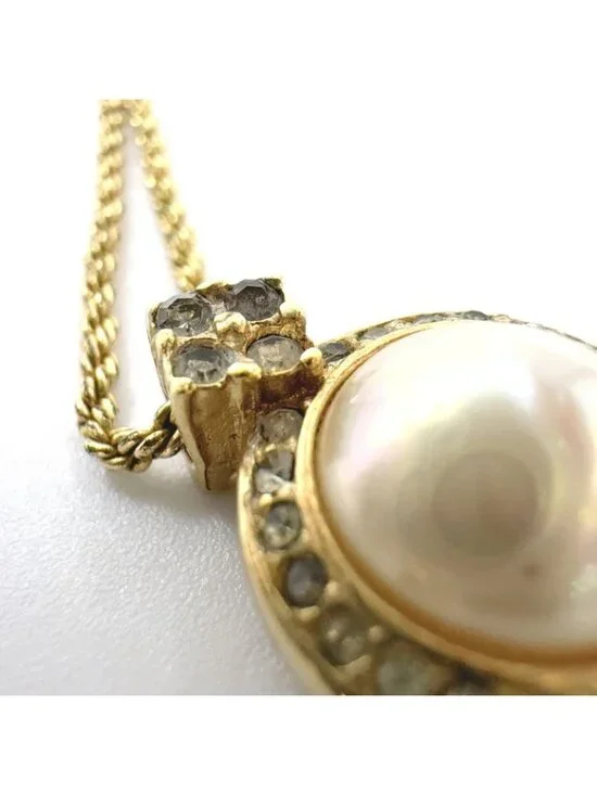 Dior Line Stone Faux Pearl Gold Necklace - Picture 9 of 13